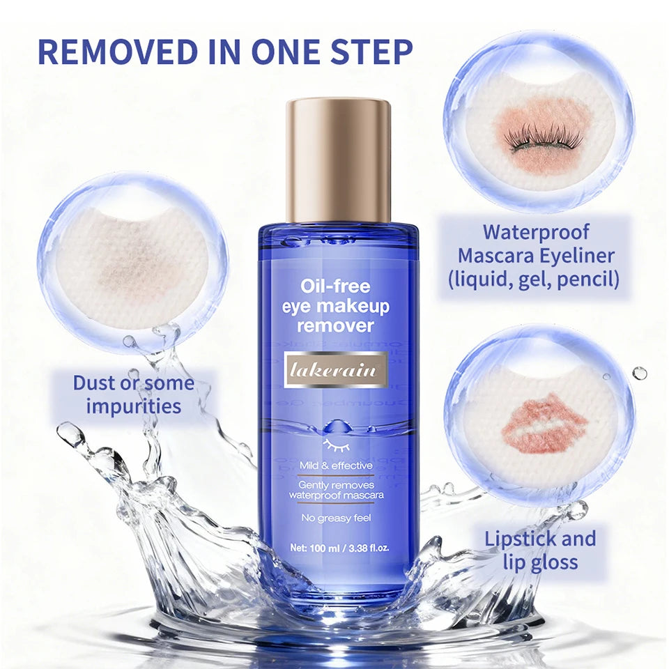 Lakerain Eye Makeup Remover 100ml Oil-Free Soothing Ingredients Gently Dissolves Eye Makeup No Stinging Safe for Sensitive Eyes