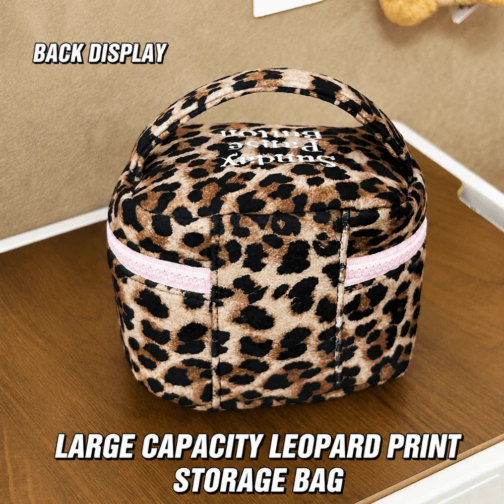 Multi-functional Leopard Print Square Storage Box Handheld Zipper Design Small Cosmetic Pouch Storage Case Home Travel