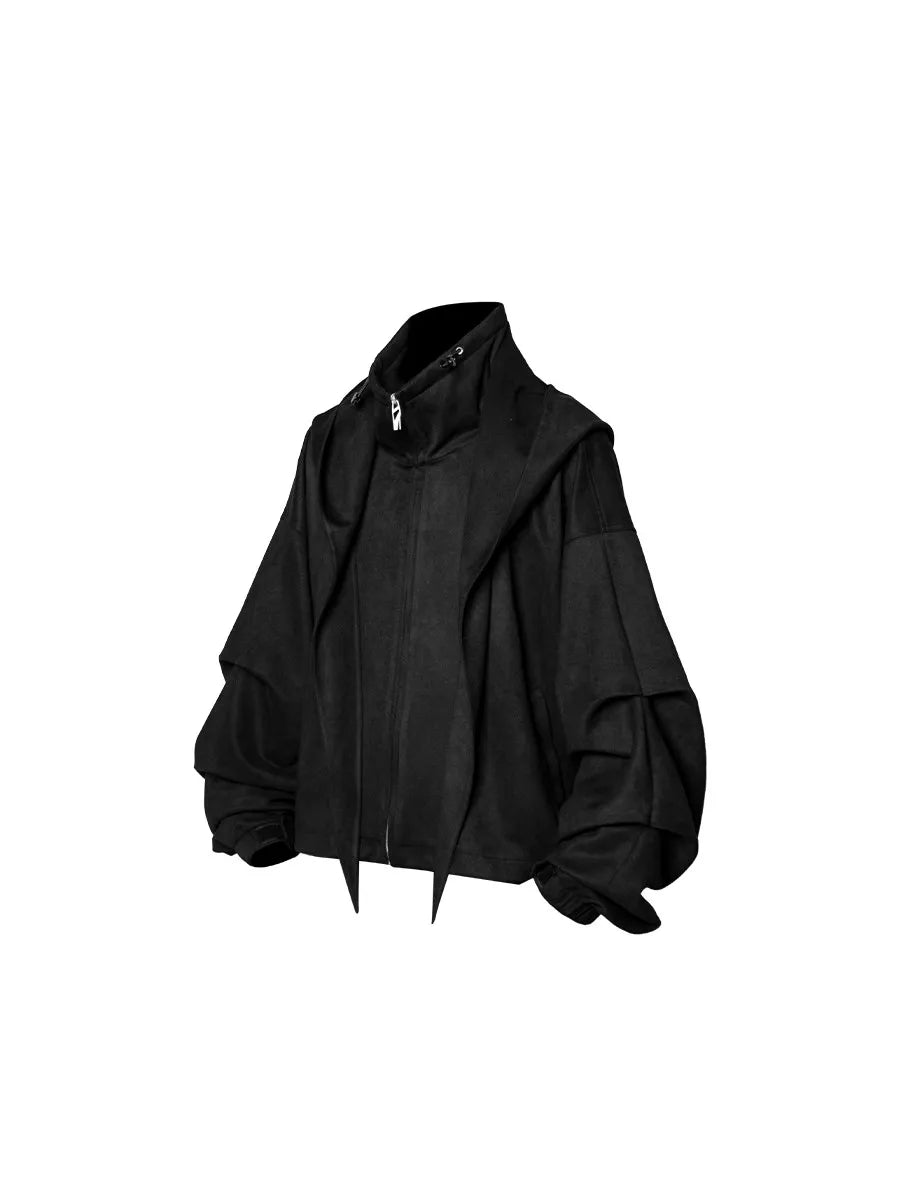 Mauroicardi Spring Autumn Cool Handsome Short Oversized Soft Black Faux Suede Jacket Men with Hood  Luxury Designer Clothes 2025