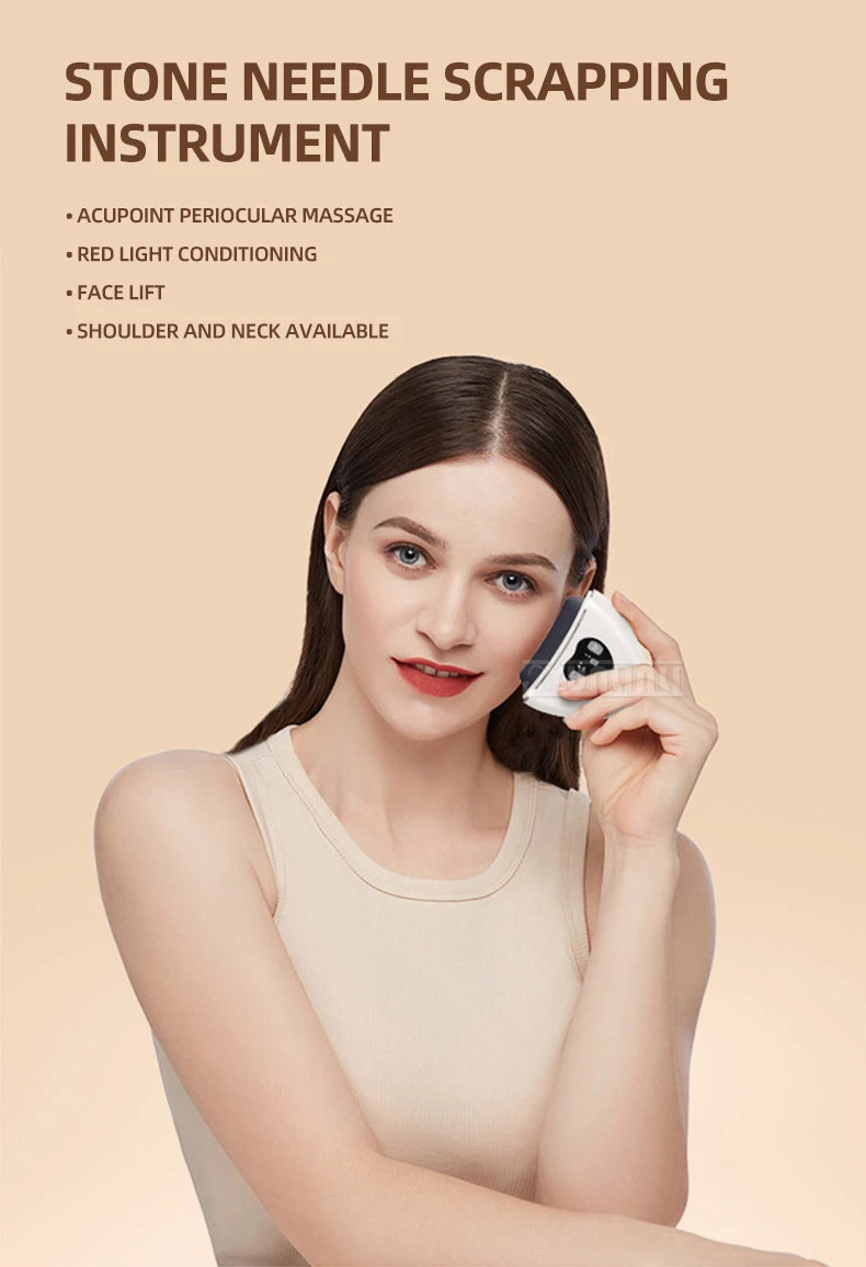 Bianstone Gua Sha Instrument with EMS Micro-current acupuncture point massage around the eyes and bags