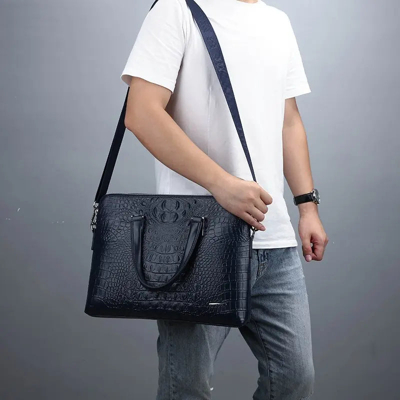 PU Leather Briefcase Bag Man Crocodile Alligator Tote Handbag Laptop 14 Computer Male Shoulder Business Messenger Portable Bag
