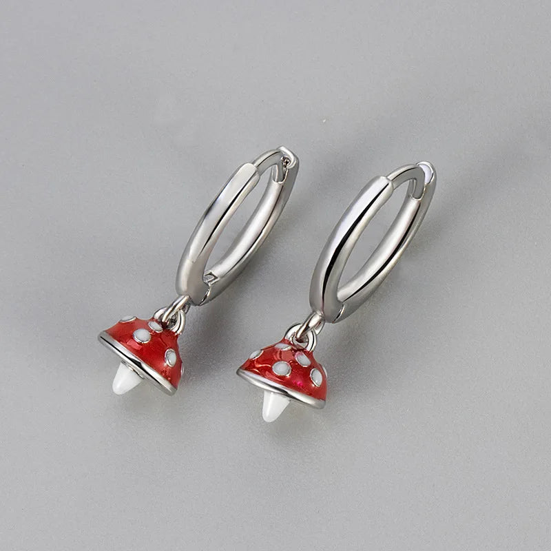 Cute Lovely Mushroom Drop Earrings For Women Epoxy Copper Creative Tiny Hoops Female Trendy Ear Piercing Accessories Best Gift
