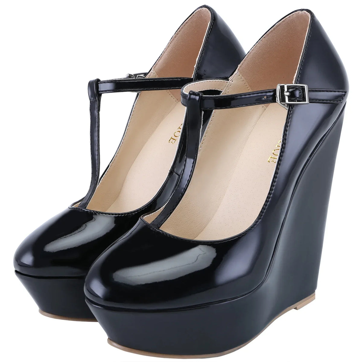 Women Platform Wedge Heels Pumps Autumn Winter 14cm Round Toes T-Strap High Heeled Gladiator Ladies Dress Party Wedding Shoes