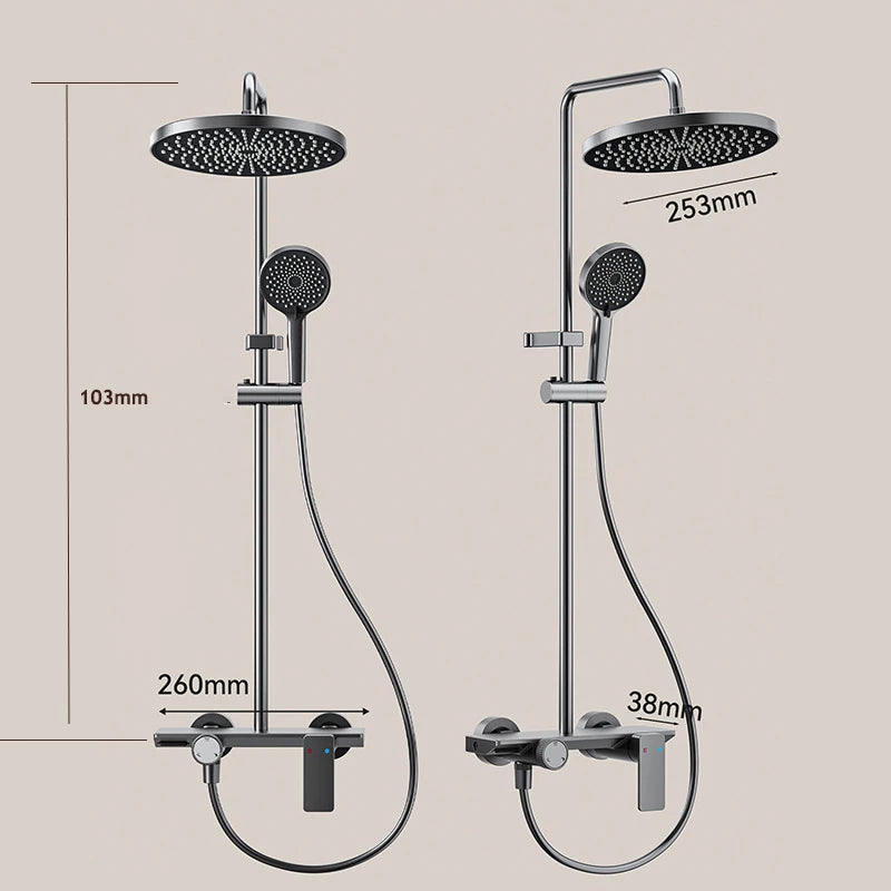 Household Silver Bathroom Shower Set MultiFunction Gray Rainfall Showers Hot and Cold Water Bathtub Shower Faucet Set Hotel