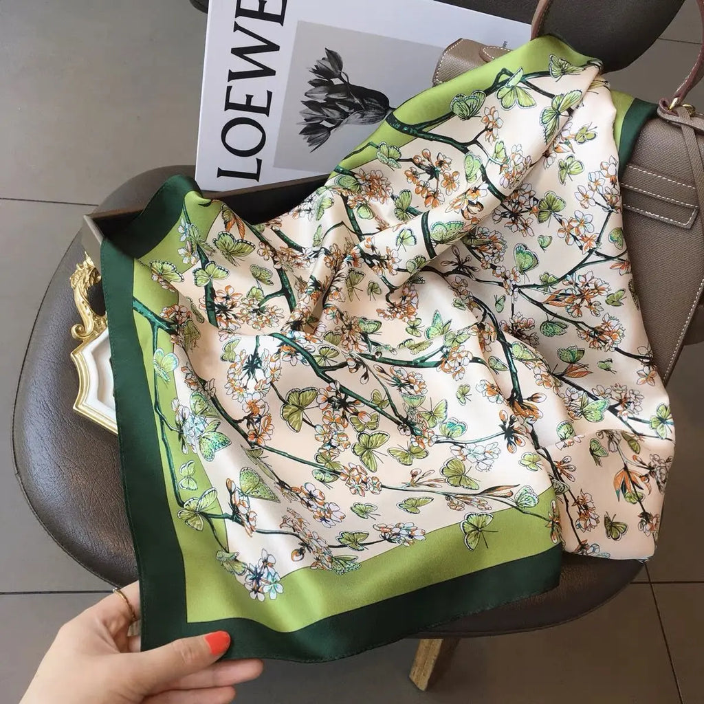 70*70cm Flower Silk Square Scarf Women Satin Shawl Wrap Hijab Female Hair Band Wrist Luxury Headkerchief Echarpe fashion Bandana