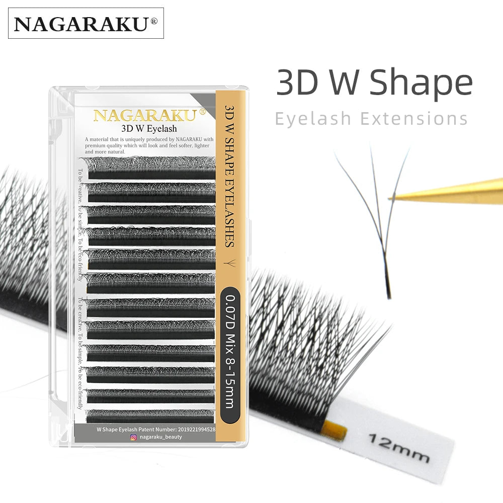 NAGARAKU 3D W Shape Natural Soft Light Hand Woven Fans Automatic Flower False Eyelashes Extensions