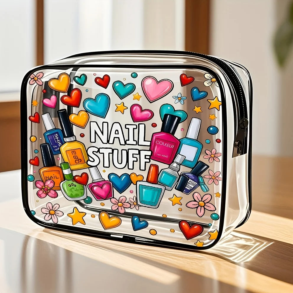 1pc Clear Makeup Bag Nail Polish Organizer Cute Travel Cosmetic Pouch Waterproof Transparent Toiletry Wash Bag Summer Vacation