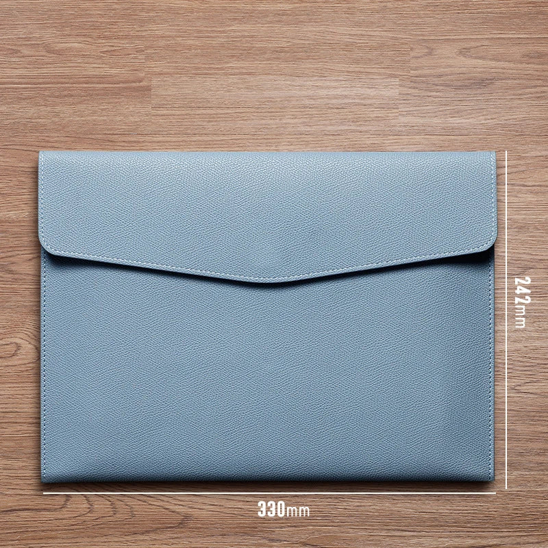 A4 File Folder PU Leather Document Holder Waterproof Portfolio Envelope Folder Case Magnetic Button Customized Initials
