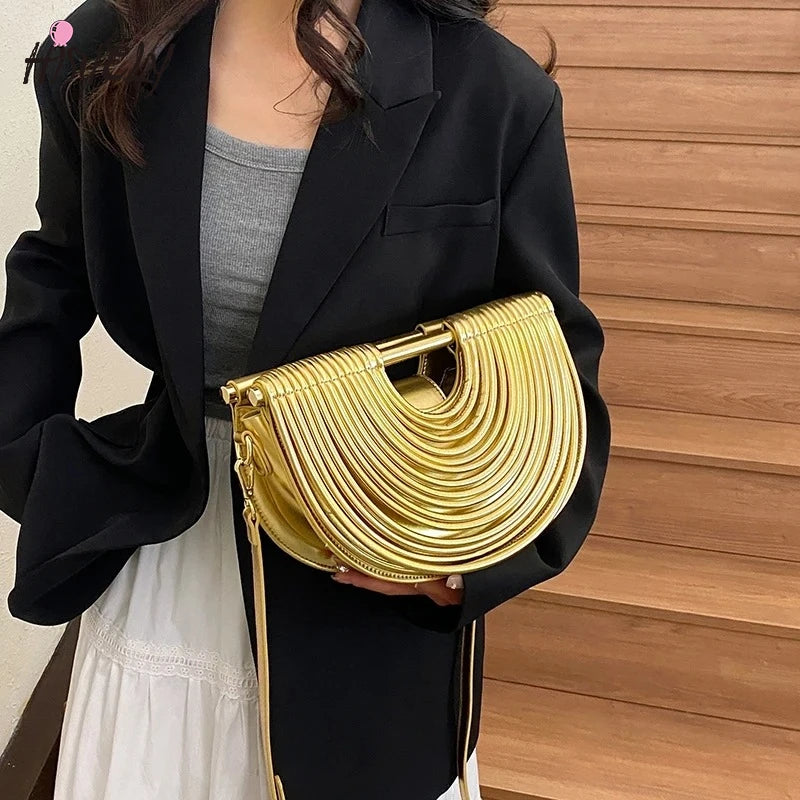 Luxury Evening Clutch Purses For Women 2026 Golden Noodle Half Moon Crossbody Bag Wedding Dinner Party Luxury Designer Handbags