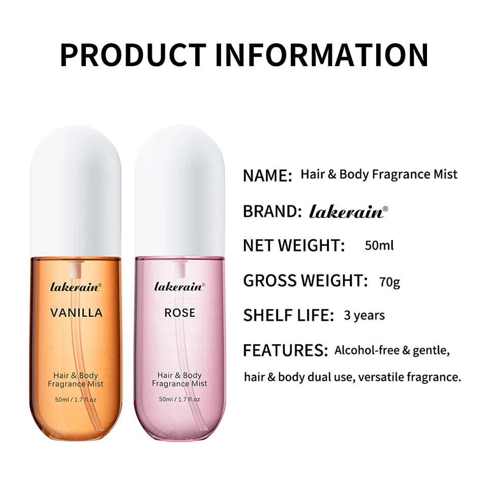 1/2 Pcs Vanilla Rose Fragrance Spray Hair & Body Fragrance Mist Fresh Long Lasting Fragrance Perfume Travel Size Freshener Spray
