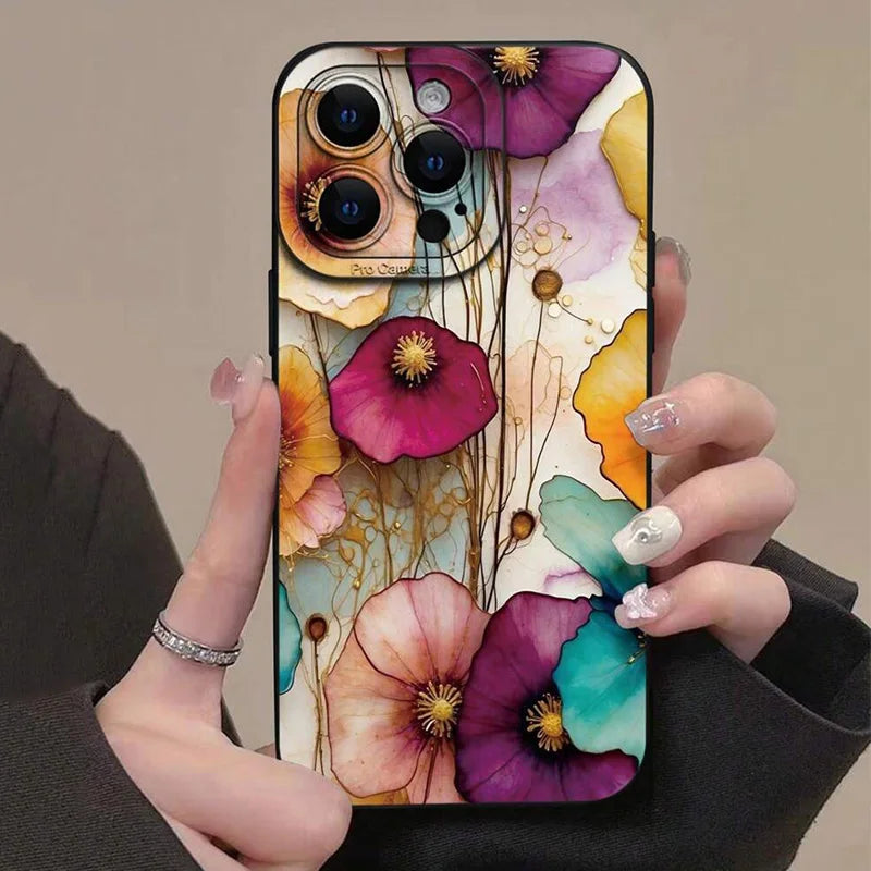 Vintage Floral Pattern Soft TPU Phone Case For IPhone 16 Pro Max 18 17 Air 16E 15 14 13 11 12 Mini XS X XR 7 8 Plus Matte Cover