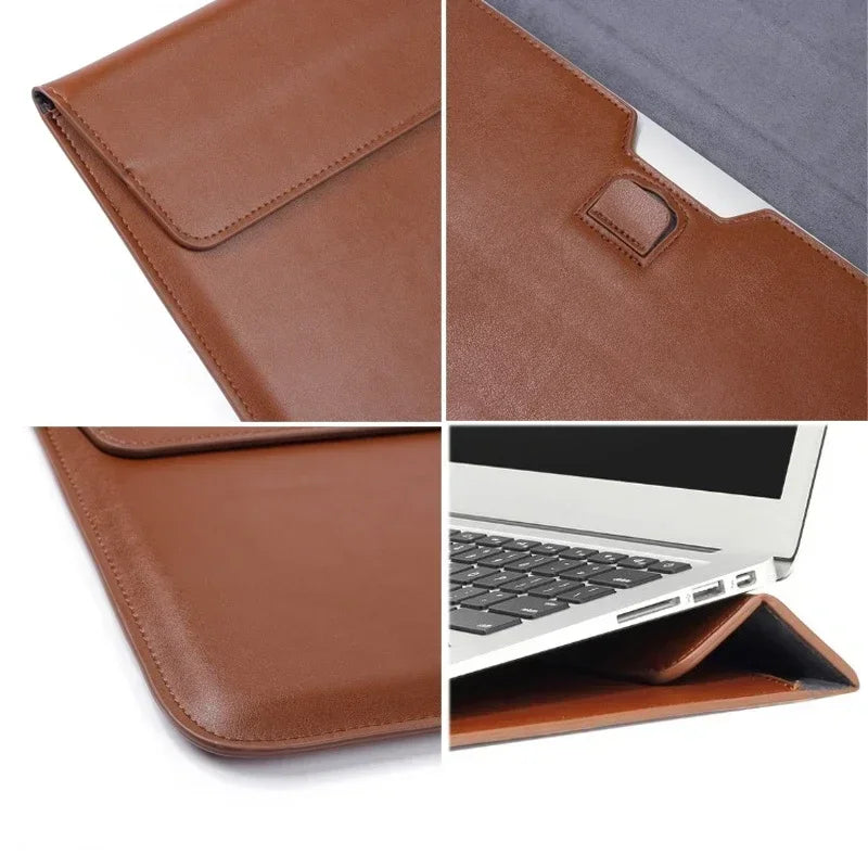Textured PU Leather Flip Laptop Sleeve for 11–16-Inch Laptops