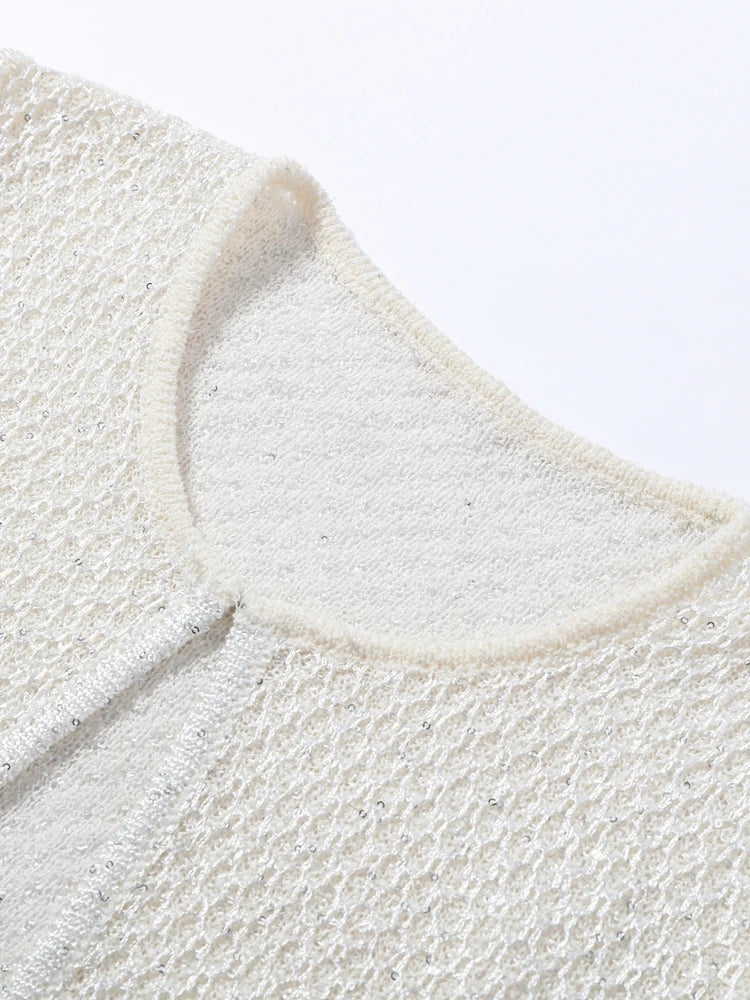Women's Tank Tops Knitted Sequined Vests Summer Female Square Collar Sleeveless Backless Bodycon Crop Top Chic Lady Knitwear New