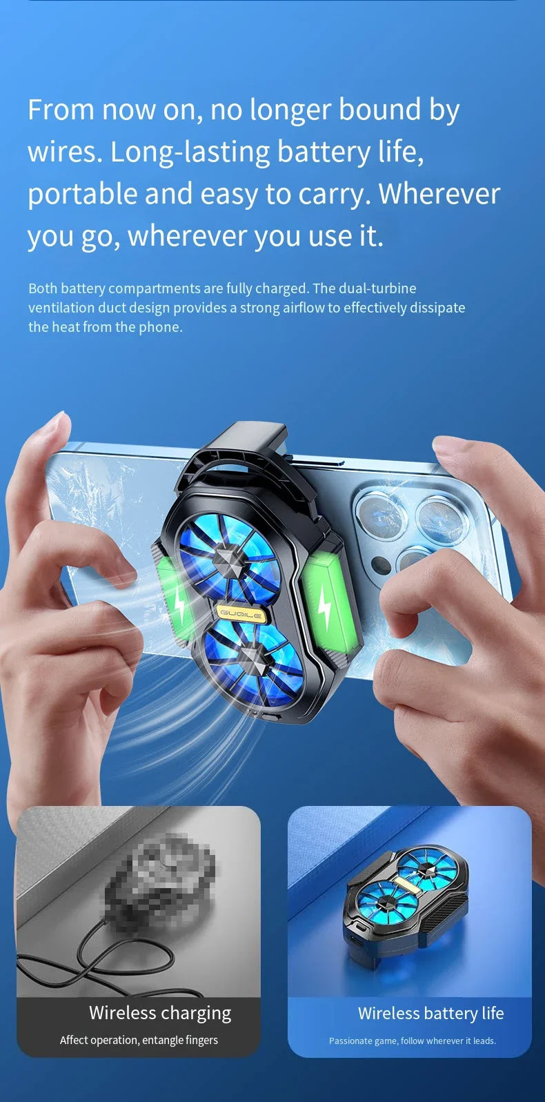 2025 New FS01 Dual - Fan Mobile Phone Cooler, Cools Down In 10 Seconds + Wireless Battery Life,  Relieves Heat  For Your Phone