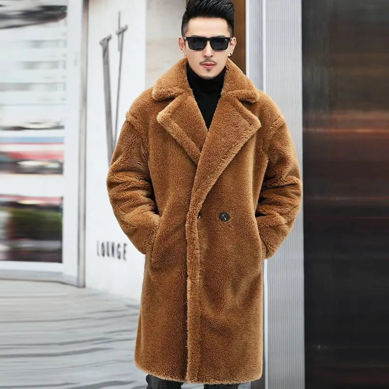 Luxury Fashion Long Camel Fleece Coats Men's Autumn Winter Thickened Warm Faux Fur Outwear Trend Vintage Men Windbreaker Jackets