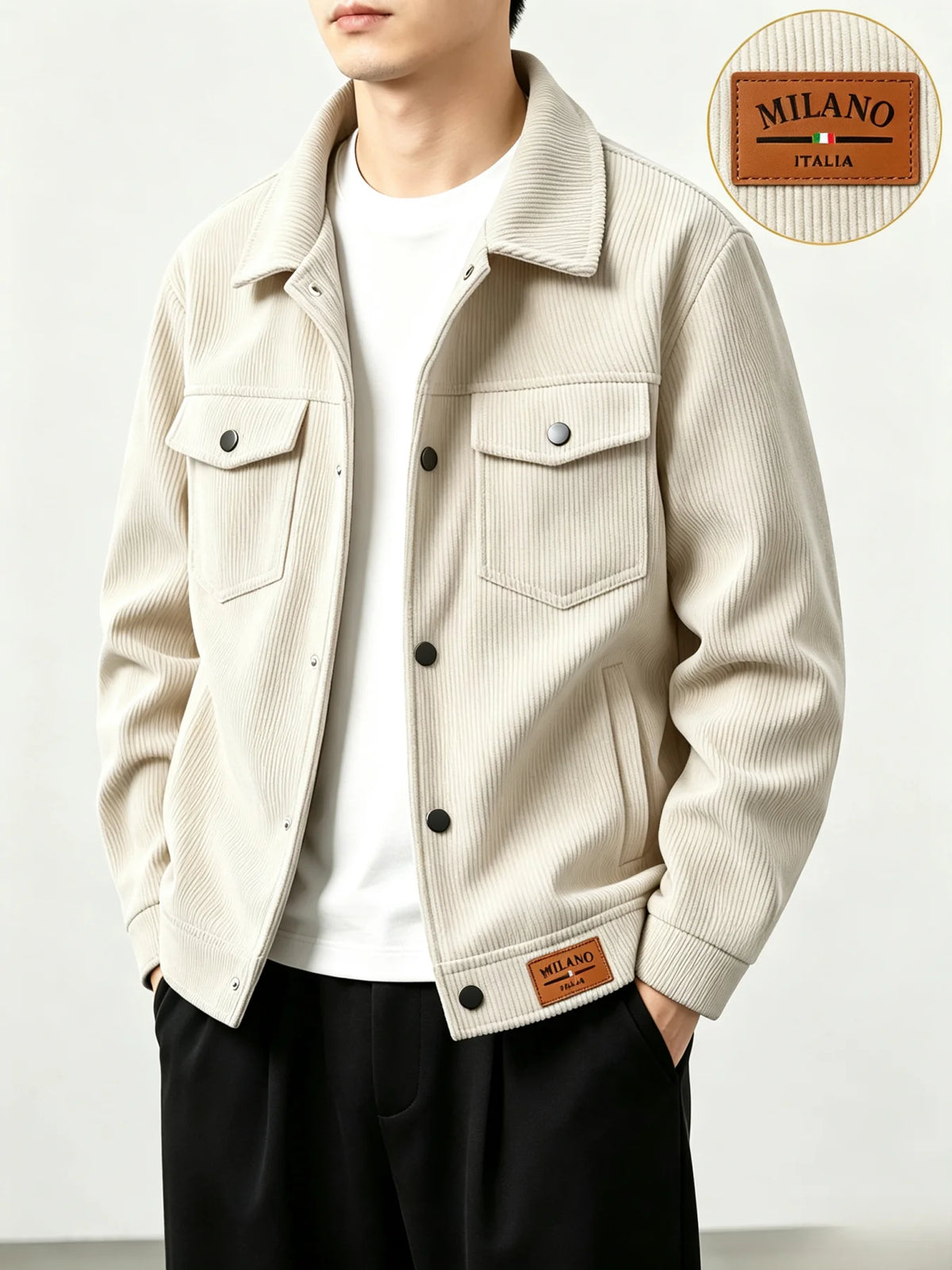 Men's Corduroy Jacket Casual Lapel Button Up Coat With Pockets Autumn Winter Outdoor Streetwear Male Overcoat