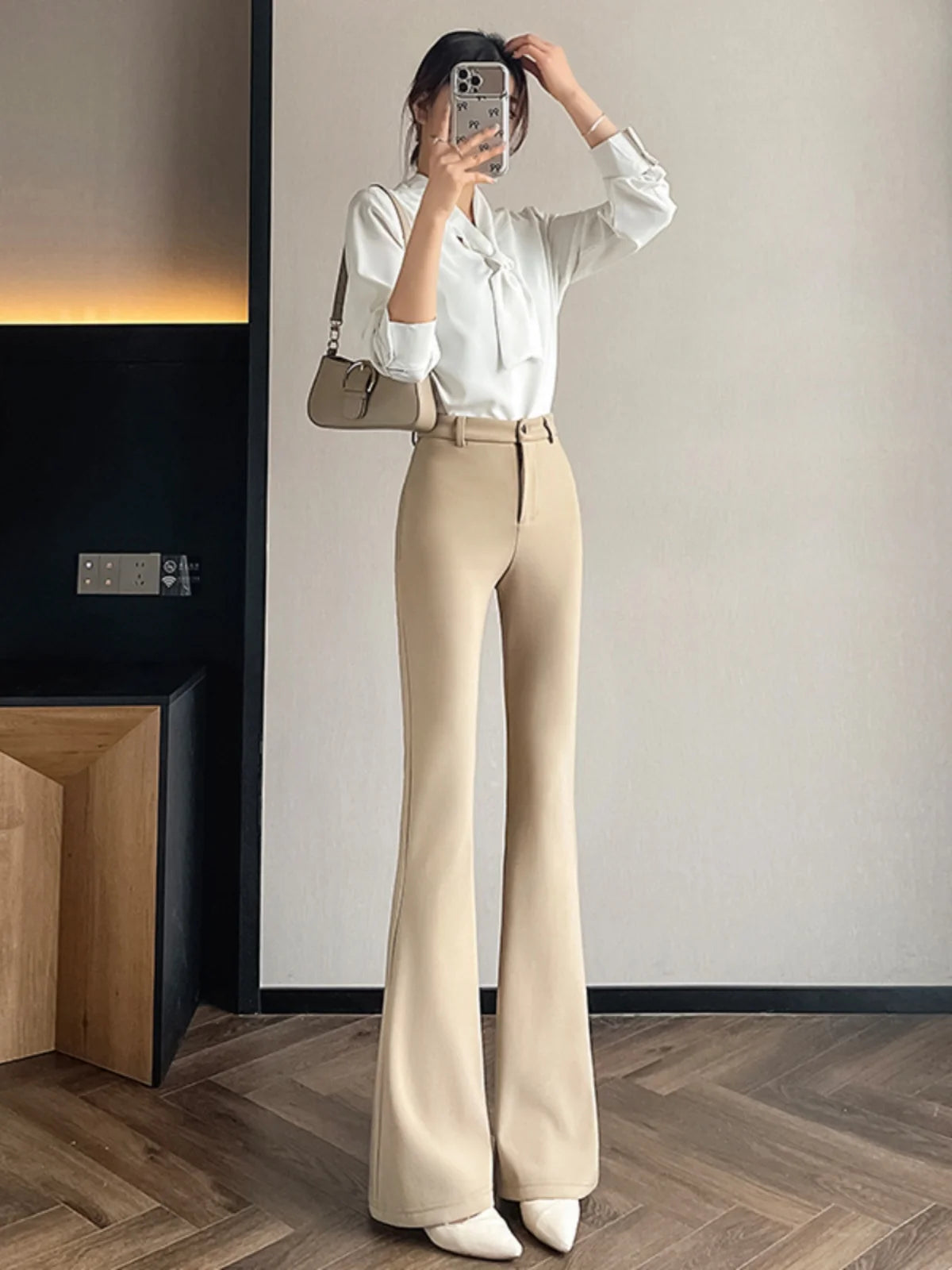 Slimming Flared Pants High Waist Elastic Suit Casual Spring Women's Sle Covering Meat Thin Long Trousers Casual Pants