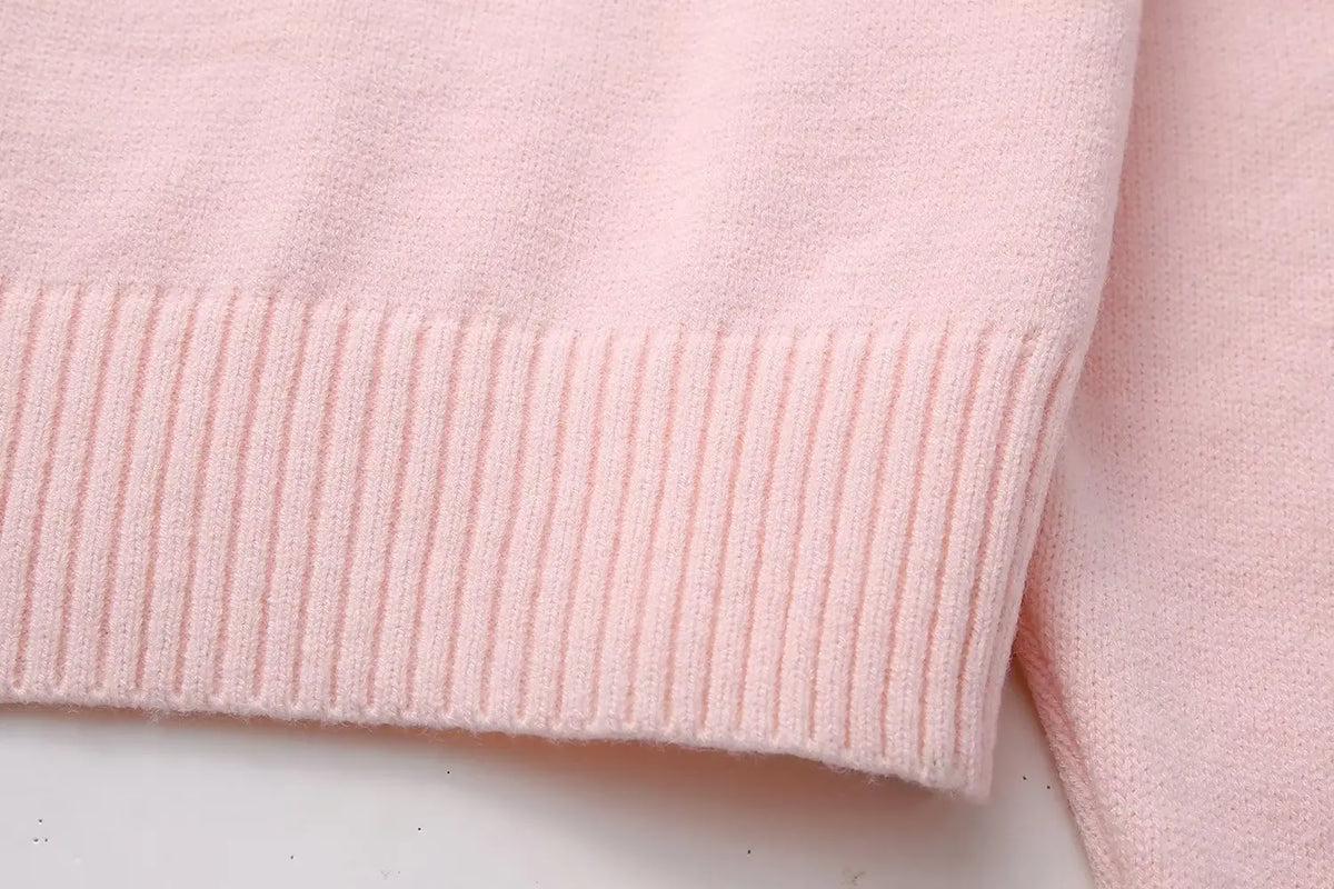 Women's Pink Knitted Sweater Cozy Long Sleeve Large Size Pull Knitwears Pullovers Cute Core Top White Fall 2025 New Streetwear