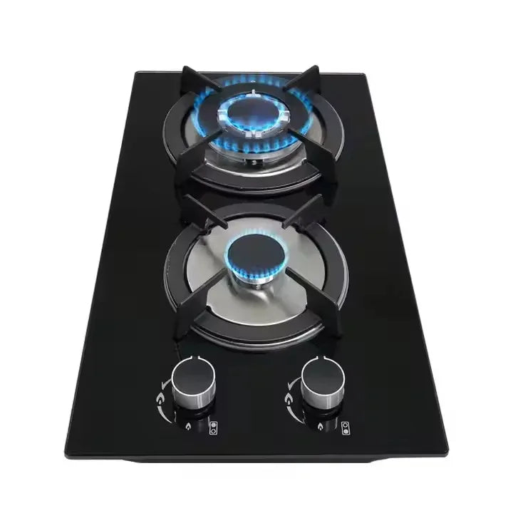 2 Burner Gas Stove, Tempered Glass, Home Kitchen Cooktop, 2 Heads, Durable, Easy to Clean, Gas Cooker