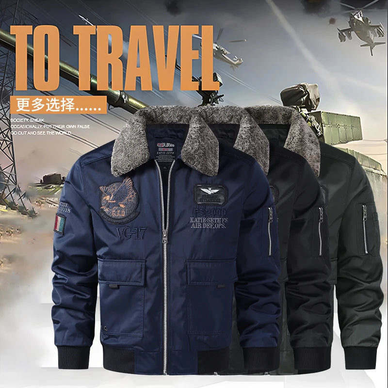 Military Air Force Flight  Bomber Jacket Men Fashion Aviator fur colloar Jacket New In Outerwears Autumn winter Jackets For Men