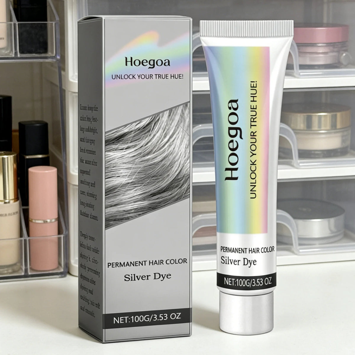 Hoegoa Silver Hair Dye Fashion Look Accurate Color Long Lasting Easy Apply Gentle Ingredients Nourishing Hair Color Cream 100g