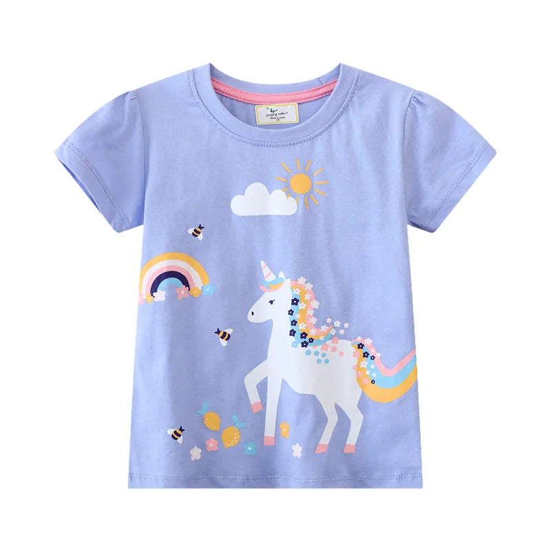 Jumping Meters Unicorn Girls Tshirts + Leggings Short Sleeve Children's Clothing Sets For Summer 2 Pcs Suit Kids Outfits Sets