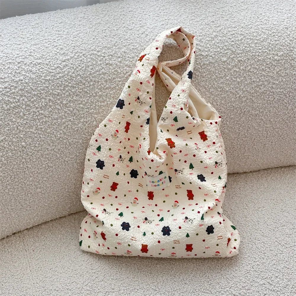 Female Tote Shopping Bag Eco Handbag Reusable Grocery Shopper Purse Korean Women Sweet Cartoon Shoulder Bag Books Pouch