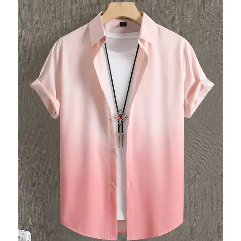 Beach Party Graphic Hawaiian Shirt For Men Color Gradient 3D Printed Aloha Shirts Summer Loose Lapel Tops Short Sleeve Blouse