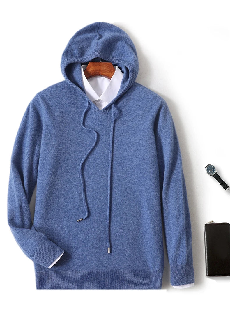 2025 Men's 100% Merino Pure Wool Knitted Hoodie Women's Style Large Size Autumn/Winter Warm Outdoor Sweater Solid Color Top YJ