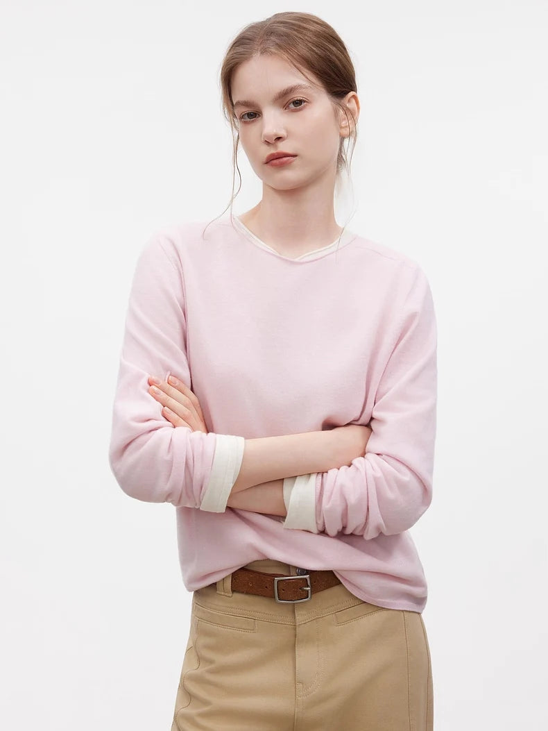 SuyaDream, Women Wool Pullovers, 5%Cashmere 92%Wool, Soft Cozy Sweaters, 2025 Fall Winter Basic Solid Knit Top