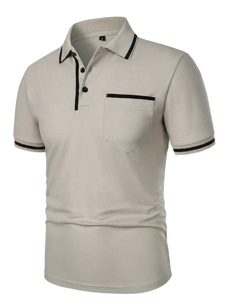 Fashionable men's casual solid-color short-sleeved top, men's lapel short-sleeved T-shirt, casual and fashionable solid-color sh