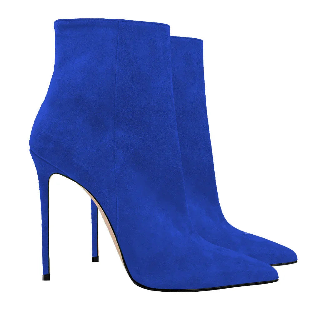 2025 Pointed High-heeled Short Boots Suede Fashion Runway Ladies Autumn and Winter 35-46 Plus Size Women Ankle Boots