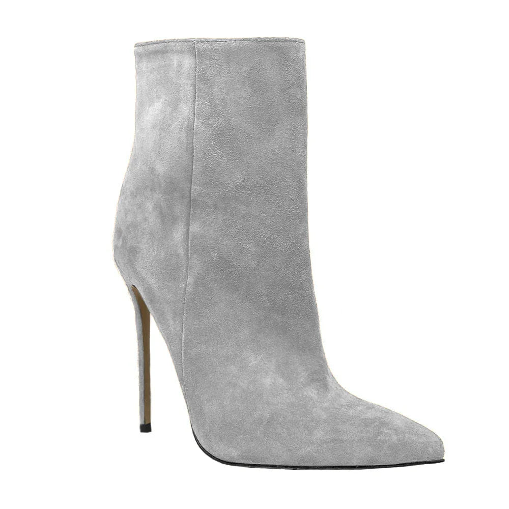 2025 Pointed High-heeled Short Boots Suede Fashion Runway Ladies Autumn and Winter 35-46 Plus Size Women Ankle Boots