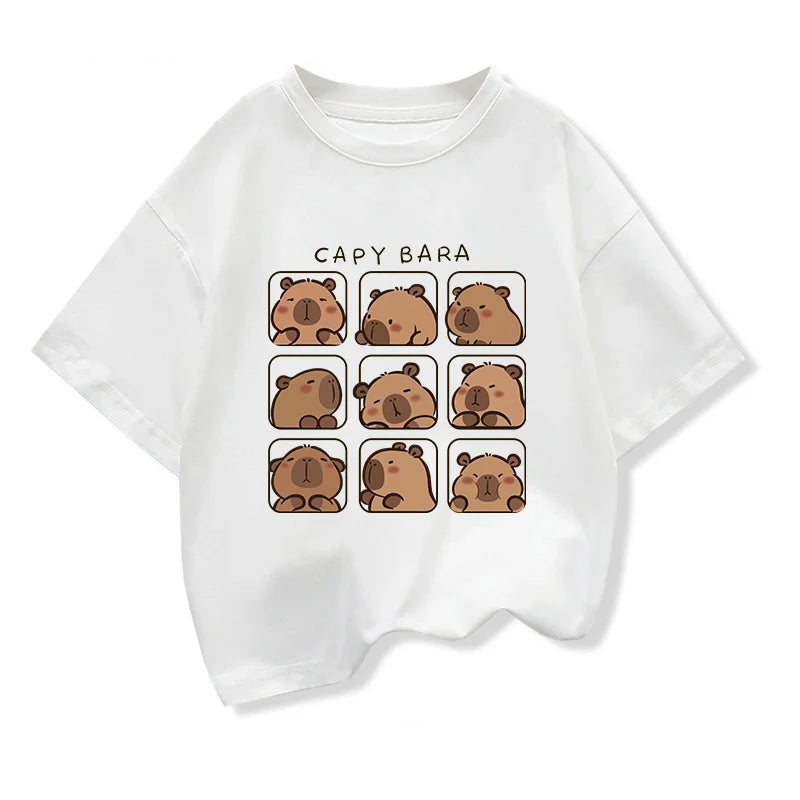 Capybara Kids Clothing Tees Summer Printed Cartoon Fashion Short Sleeve T-shirt Girls Loose Casual Tops T Shirts Crewneck