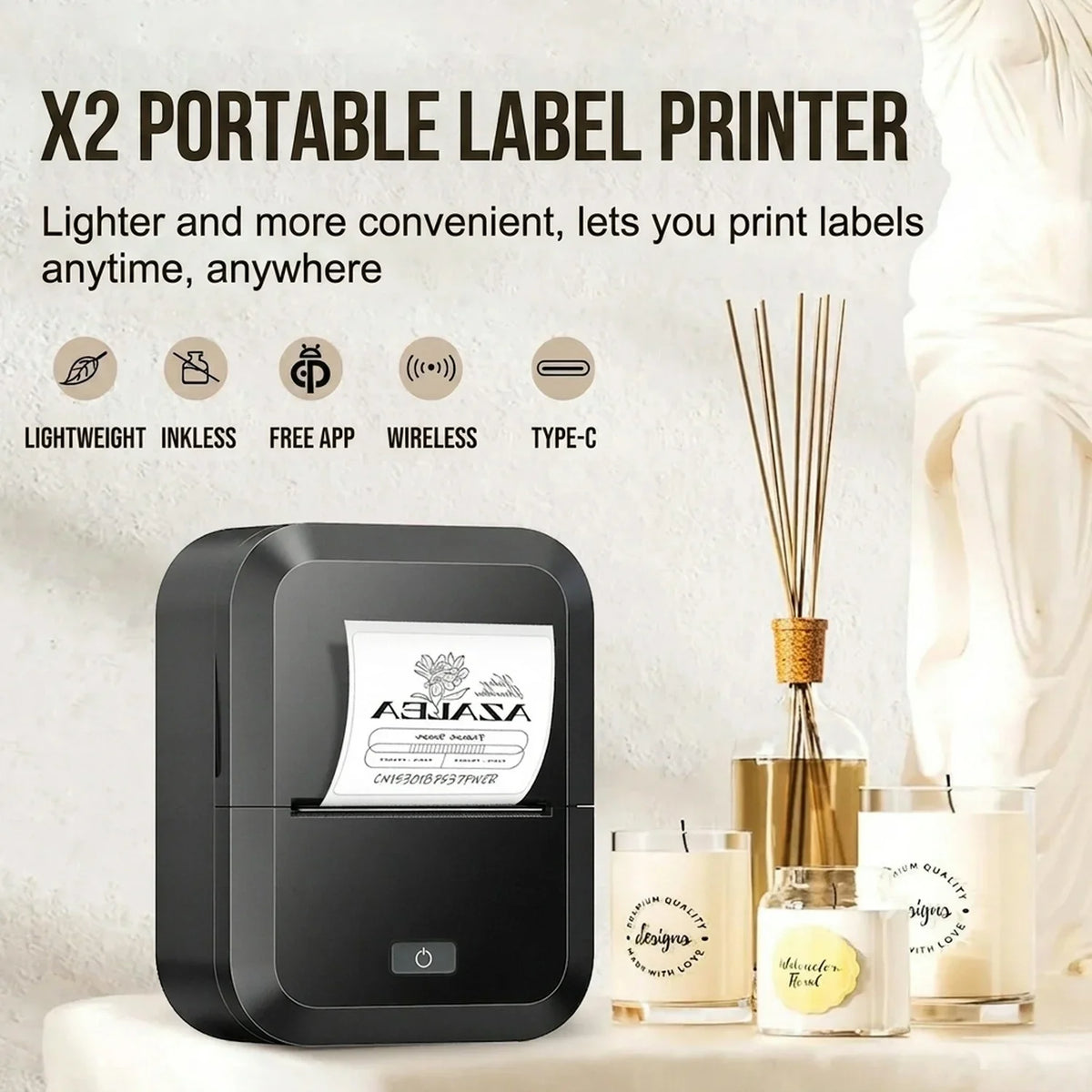 Wireless Bluetooth Label Printer, Portable Thermal Printer, Inkless Labeling Machine, Mini Label Maker Support Smartphones PC