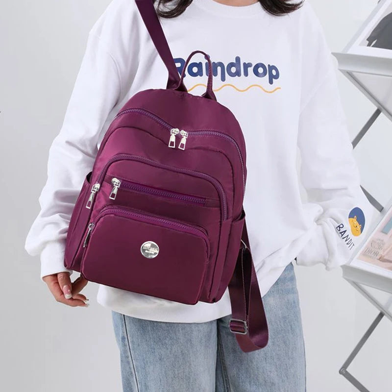 Black Brown Classic Grid Print Small Backpack Multi Zipper Pockets, Casual Fashion Daypack Holds Phone Cosmetic Essentials
