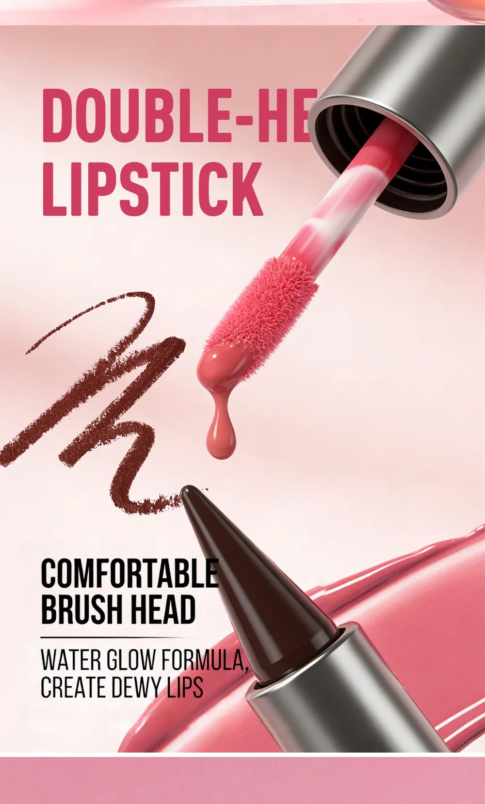 2 in 1 Lip Liner & Lip Gloss, Dual Ended Hydrating Non Stick Lipstick, Matte Velvet Outline Crayon with Shiny Plumping Lip Glaze