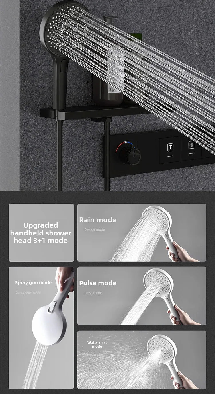Rainfall LED Bluetooth Shower Set with Digital Display and Thermostatic Control All Brass Buttons