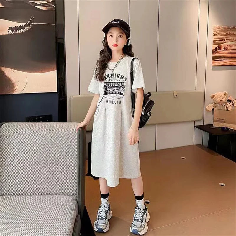 Summer 2026 Girls Dresses Kids Short Sleeve Sports Dress Children Clothing Vestido Baby Dresses For Girls Teen 6 8 10 12 14 Year