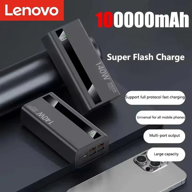 Lenovo CCC 500000mAh 140W Powerbank Super Fast Charging Portable Ultra Capacity Battery Charger LED Digital Display