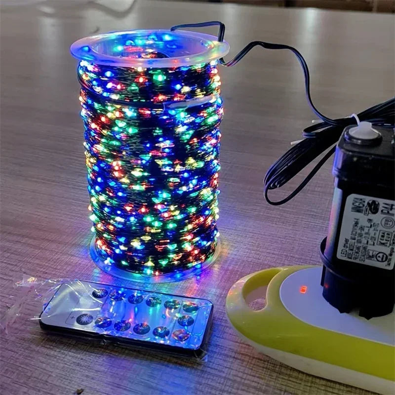 1000/500LED Green Wire Led String Fairy Lights US/EU Plug 110V/220V Waterproof LED Christmas Tree Holiday Home Garden Decor Xmas