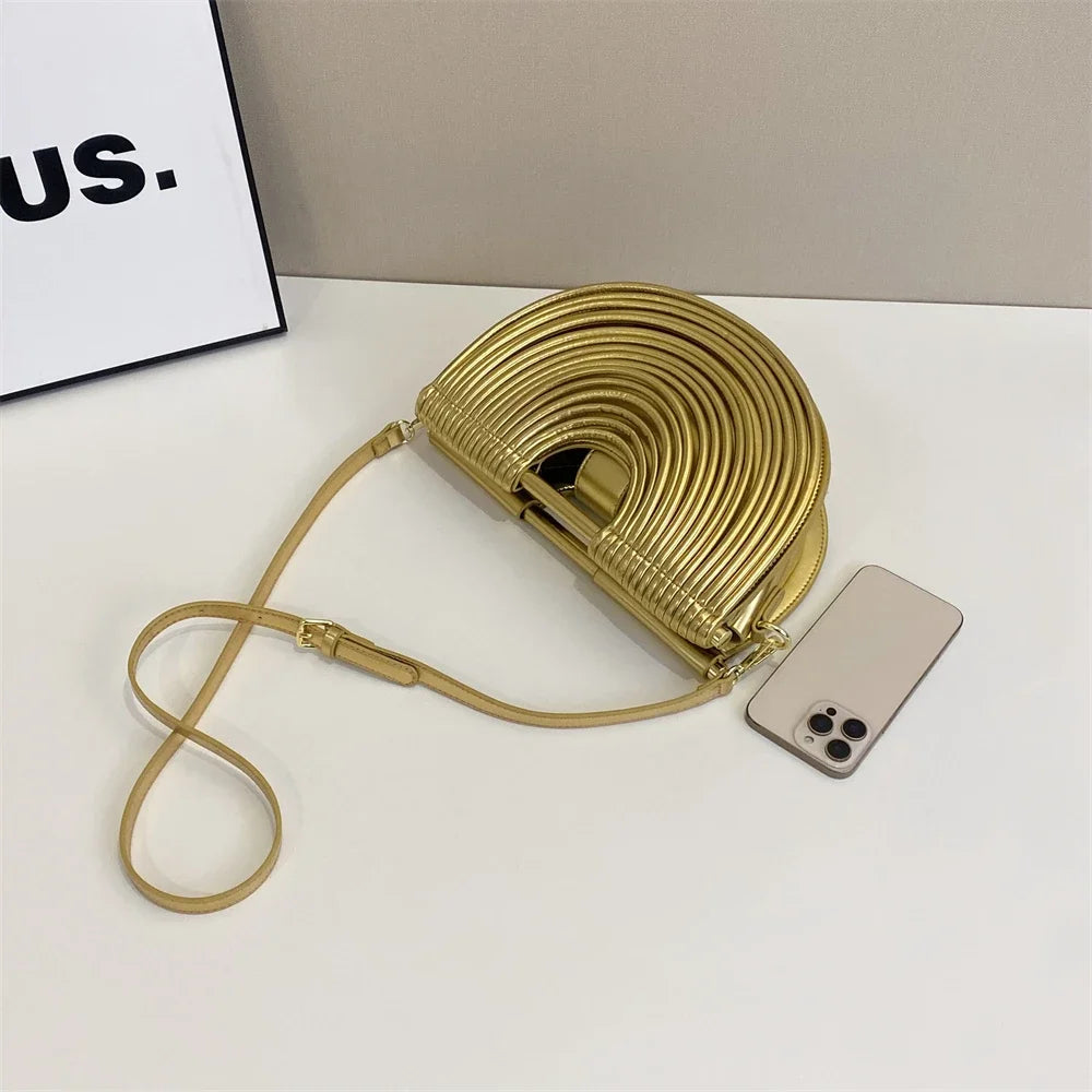 Luxury Evening Clutch Purses For Women 2026 Golden Noodle Half Moon Crossbody Bag Wedding Dinner Party Luxury Designer Handbags