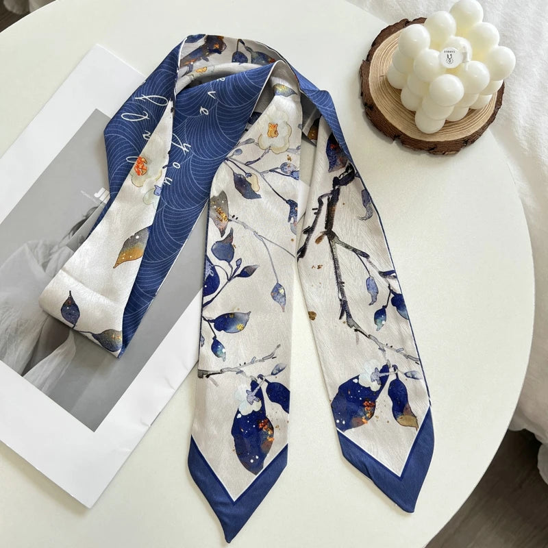 New Long Bag Scarf Women Hair Band Lady Accessories Print Skinny Scarves Headband Satin Ribbon Neck Tie Decorative Bag Scarves
