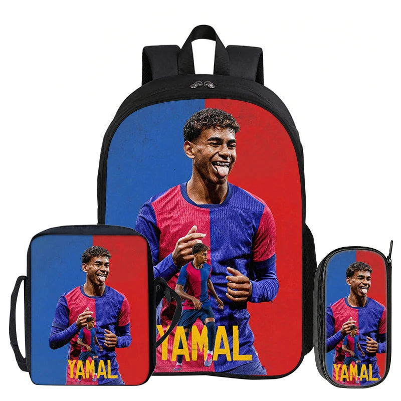 3Pcs Set Kids Backpack Football Sport Bookbag Football Star Rucksack L-Lamin Yamal Student School Shoulder Bag,Pencil Bags