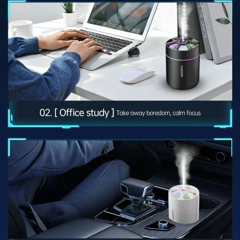 Mini USB Air Humidifier & Aroma Oil Options with LED Light