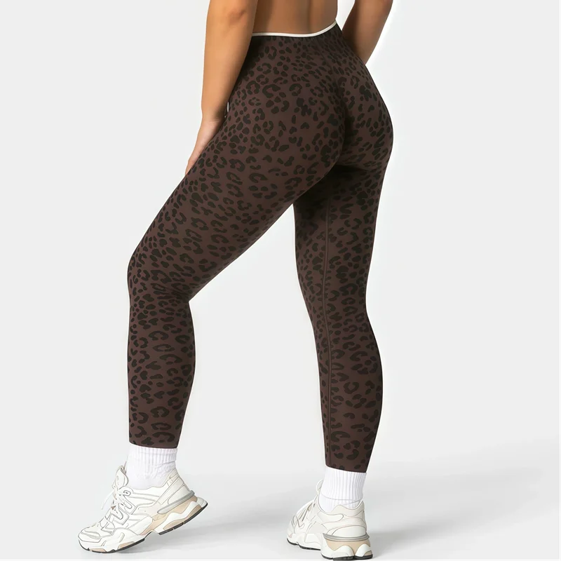 HISTELLO Seamless Sports Pants Leopard Print High Waist Scrunch Hip Shaping Elastic Tummy Fit Running Fitness Yoga Leggings