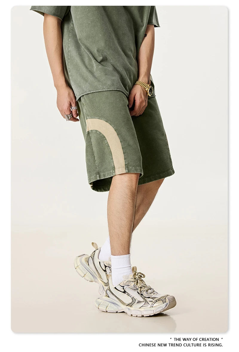 ZODF 2025 Summer Patchwork Washed Cotton Shorts For Men Unisex Retro Y2K High Street Distressed 330gsm Shorts Streetwears HY1057