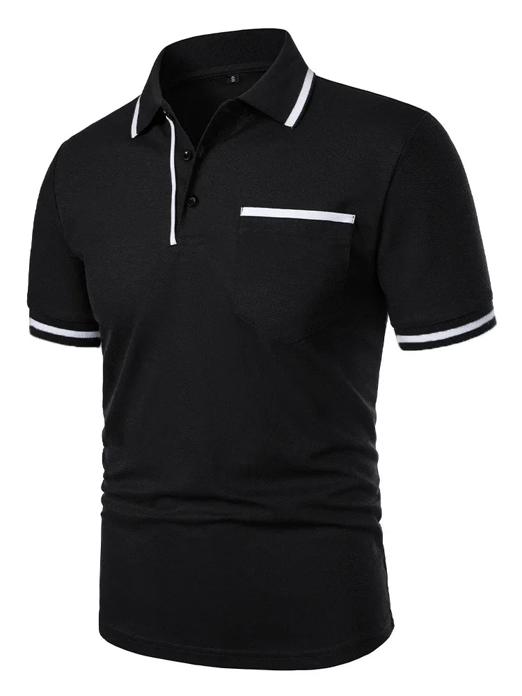 Fashionable men's casual solid-color short-sleeved top, men's lapel short-sleeved T-shirt, casual and fashionable solid-color sh