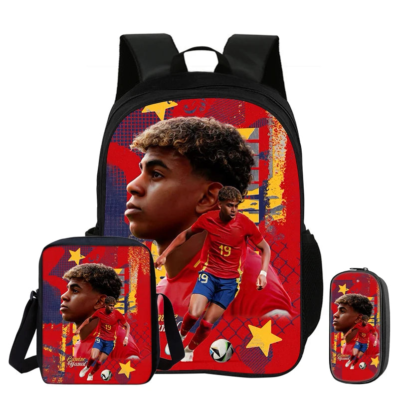 3Pcs Set Backpack Shoulder Bag Pencil Bags Bookbag child Mochila Sports Schoolbag Kids Gift L-Lamin Yamal Football Star Rucksack