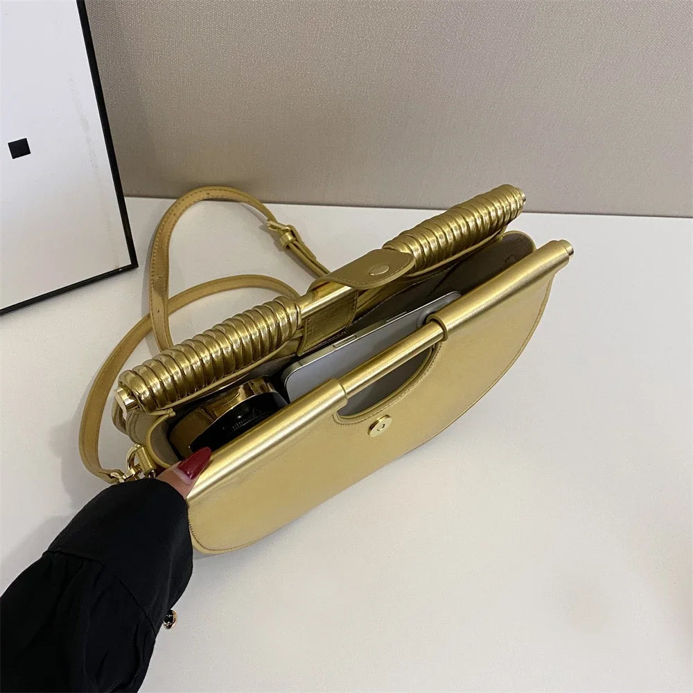 Luxury Evening Clutch Purses For Women 2026 Golden Noodle Half Moon Crossbody Bag Wedding Dinner Party Luxury Designer Handbags